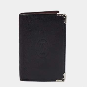 Pre Owned Cartier Black Leather Must De Cartier Bifold Card Case