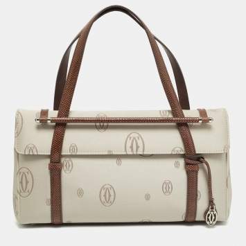 Pre Owned Cartier Brown/Grey Satin and Lizard Happy Birthday Cabochon Flap Bag