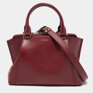 Pre Owned Cartier Burgundy Leather Mini C de Cartier Satchel