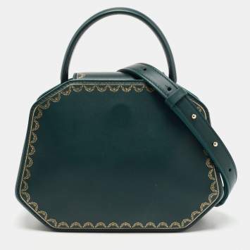 Pre Owned Cartier Green Leather Mini Guirlande De Cartier Top Handle Bag