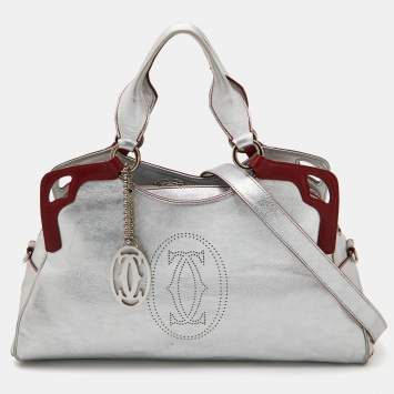 Pre Owned Cartier Silver/Red Leather Marcello de Cartier Bag