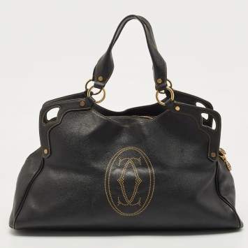 Pre Owned Cartier Black Leather Large Marcello de Cartier Bag