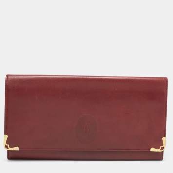 Pre Owned Cartier Burgundy Leather Must de Cartier Organizer Clucth