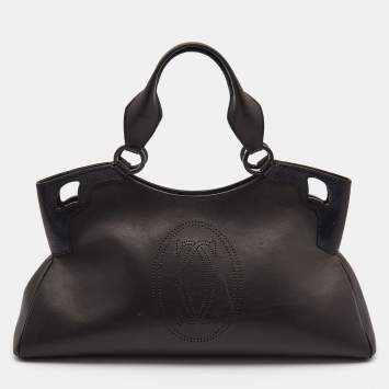 Pre Owned Cartier Black Leather and Python Embossed Medium Marcello de Cartier Shoulder Bag