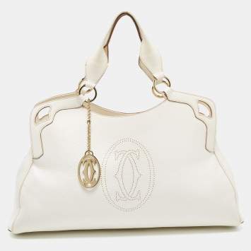 Pre Owned Cartier Off-White Leather Large Marcello de Cartier Bag