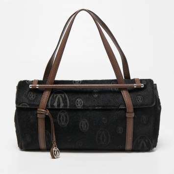 Pre Owned Cartier Black/Brown Calfhair and Leather Happy Birthday Cabochon Flap Bag
