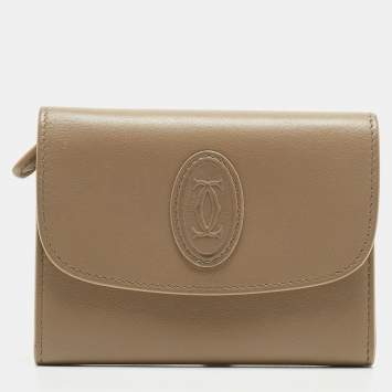 Pre Owned Cartier Beige Leather Must De Cartier Flap Card Case