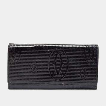 Pre Owned Cartier Black Patent Leather Happy Birthday Continental Wallet