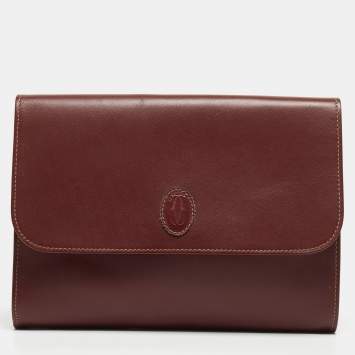 Pre Owned Cartier Burgundy Leather Must 21 de Cartier Flap Clutch