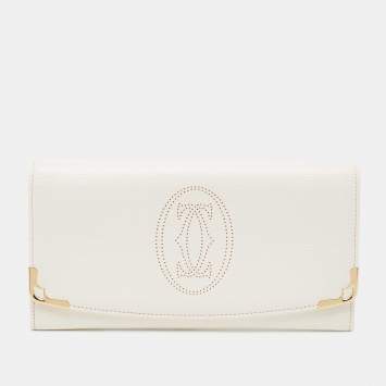 Pre Owned Cartier Cream Leather Marcello de Cartier Flap Wallet