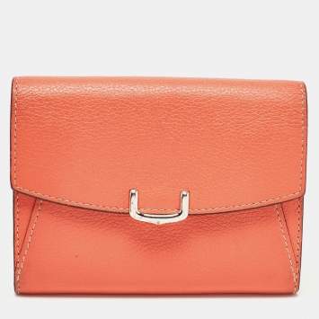 Pre Owned Cartier Coral Orange Leather C De Cartier Wallet