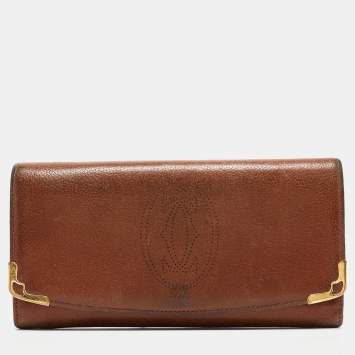 Pre Owned Cartier Brown Leather Marcello de Cartier Flap Wallet