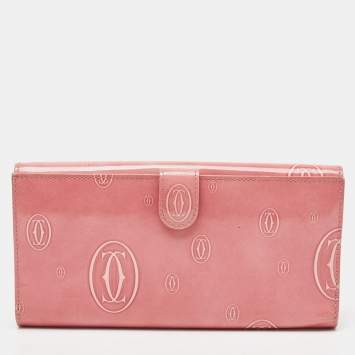 Pre Owned Cartier Pink Patent Leather Happy Birthday Trifold Continental Wallet