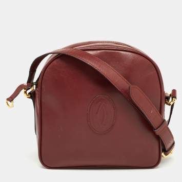 Pre Owned Cartier Burgundy Leather Must de Cartier Crossbody Bag