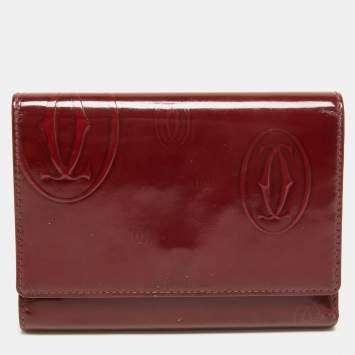 Pre Owned Cartier Red Patent Leather Happy Birthday Trifold Wallet