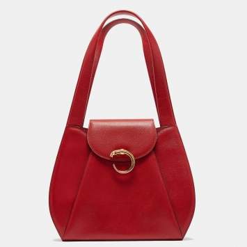 Pre Owned Cartier Red Leather Panthere Shoulder Bag