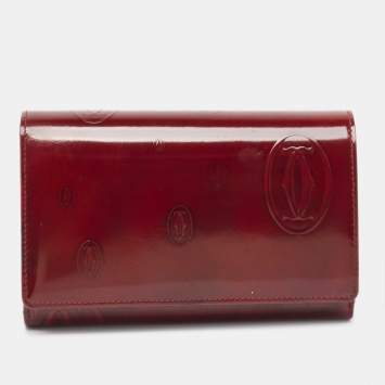 Pre Owned Cartier Burgundy Patent Leather Happy Birthday Continental Wallet