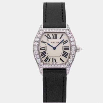Pre Owned Cartier Silver 18k White Gold Tortue WA507231 Manual Winding Women's Wristwatch 28 mm