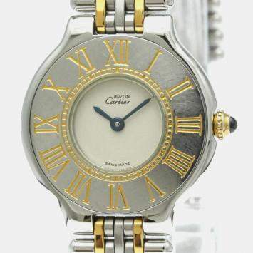 Pre Owned Cartier Silver Gold Plated Stainless Steel Must Quartz Women's Wristwatch 28 mm