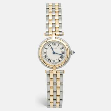 Pre Owned Cartier Silver 18K Yellow Gold And Stainless Steel Panthère Cougar 1057920 Women's Wristwatch 24 mm