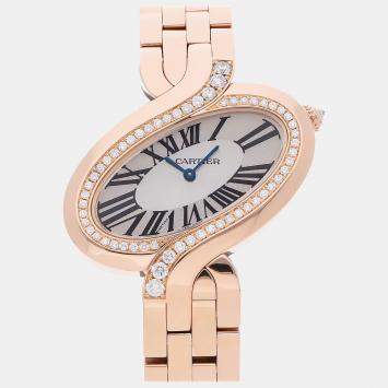 Pre Owned Cartier Silver 18k Rose Gold Delices WG800006 Quartz Women's Wristwatch 38 mm