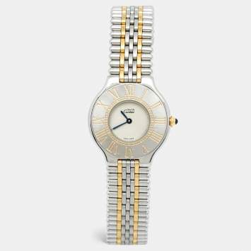 Pre Owned Cartier Silver 18K Yellow Gold Stainless Steel Must De Cartier 21 Women's Wristwatch 31 mm
