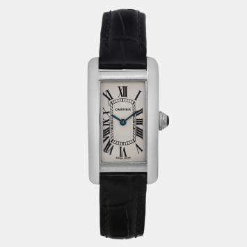 Pre Owned Cartier White 18K White Gold Tank Americaine W2601956 Quartz Women's Wristwatch 28mm