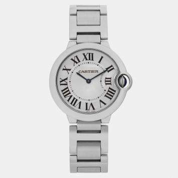 Pre Owned Cartier Silver Stainless Steel Ballon Bleu W69011Z4 Quartz Men's Wristwatch 36 mm
