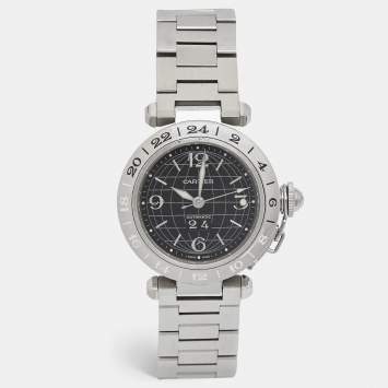 Cartier Black Stainless Steel Pasha De Cartier W31049M7 Unisex Wristwatch 35 mm
