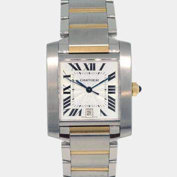 Pre Owned Cartier Beige Stainless Steel Tank Francaise W51005Q4 Quartz Women's Wristwatch 27 mm