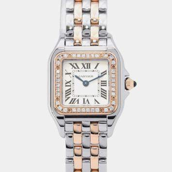 Pre Owned Cartier Silver 18k Rose Gold Stainless Steel Panthere De Cartier Quartz Women's Wristwatch 22 mm