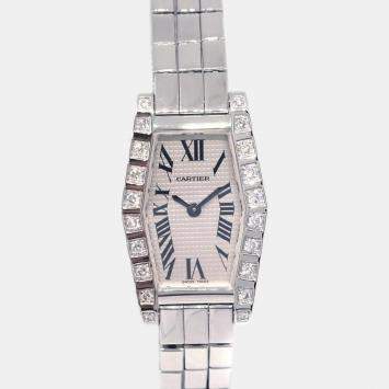 Pre Owned Cartier White Diamond 18k White Gold Lanieres 2560 Quartz Women's Wristwatch 18 mm