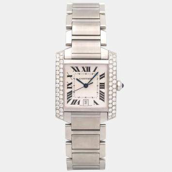 Cartier Tank Francaise 2302 28mm Custom 1.40ct Two Row Diamond Bezel Steel Wristwatch