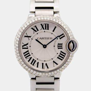 Cartier Ballon Bleu 36mm 3005 Quartz Custom Diamond Bezel Silver Dial Steel Wristwatch
