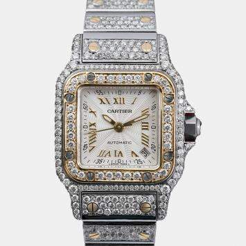 Cartier Customised Ivory Diamond 18K Yellow Gold Santos Galbee  Automatic Women's Wristwatch 24 MM