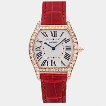 Pre Owned Cartier Tortue WA501008 Manual Winding Rose Gold Silver Dial Women's Wristwatch 31mm