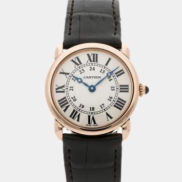 Pre Owned Cartier Ronde Louis Cartier W6800151 Quartz Rose Gold Silver Dial Women's Wristwatch 28mm