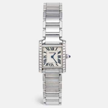 Pre Owned Cartier Silver Stainless Steel Diamond Tank Francaise 3217 Women's Wristwatch 20 mm