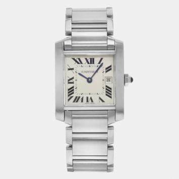 Pre Owned Cartier Silver Stainless Steel Tank Francaise W51011Q3 Quartz Women's Wristwatch 25 mm