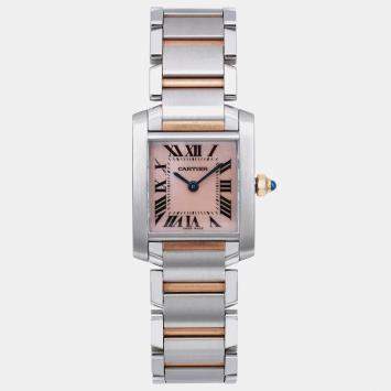 Pre Owned Cartier MOP 18K Rose Gold Stainless Steel Tank Francaise 2384 Quartz Women's Wristwatch 20 mm