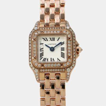 Cartier Silver 18k Rose Gold Panthere De Cartier WJPN0045 Quartz Women's Wristwatch 21 mm