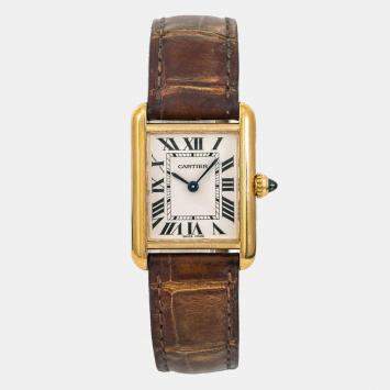Pre Owned Cartier Tank Louis White 18K Yellow Gold  Quartz Women's Wristwatch 22 mm