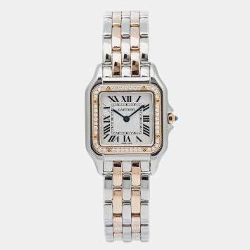 Cartier White 18K Rose Gold Stainless Steel Panthere W3PN0007 Quartz Women's Wristwatch 27mm
