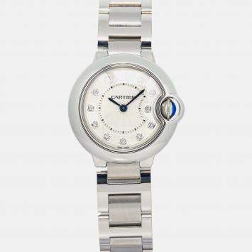 Cartier Ballon Bleu WE902073 Quartz Silver Stainless Steel Diamond Women's Wristwatch 28 mm