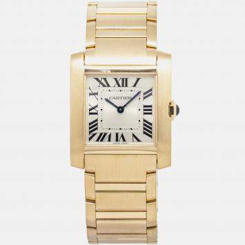 Cartier Tank Francaise WGTA0113 Quartz Silver 18k Yellow Gold Women's Wristwatch 27 mm