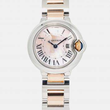 Cartier Ballon Bleu W6920034 Automatic MOP 18K Rose Gold Stainless Steel Women's Wristwatch 28 mm
