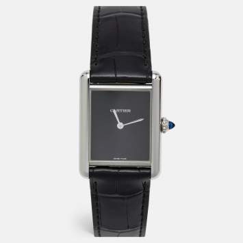 Cartier Black Stainless Steel Alligator Leather Tank Must WSTA0072 Women's Wristwatch 25.5 mm
