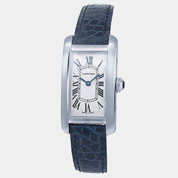 ساعة يد نسائية كارتييه تانك أمريكاين W2601956 كوارتز فضية ذهب أبيض عيار 18 19 مم