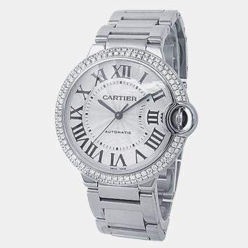 Cartier Ballon Bleu WE9006Z3 Automatic Silver 18k White Gold Diamond Women's Wristwatch 36 mm