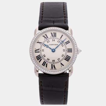 Pre Owned Cartier Ronde Louis Cartier WR000251 Quartz White 18k White Gold Women's Wristwatch 29mm